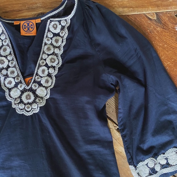Tory Burch Navy Embroidered Dress Small - Picture 2 of 5